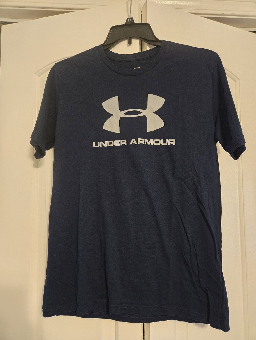 Under Armour Navy Short Sleeve Crew with White Logo